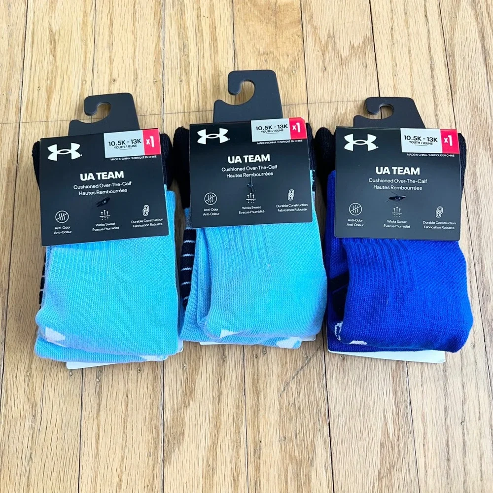Under Armour Socks UA Team Youth Size 10.5K-13K Blue New Over-The-Calf Cushioned
